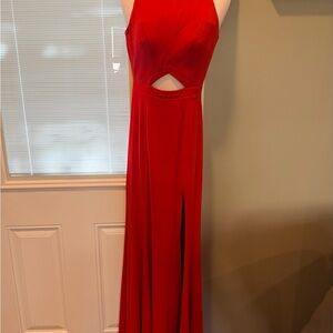 Rachel Allan Red Cutout Halter Prom Gown